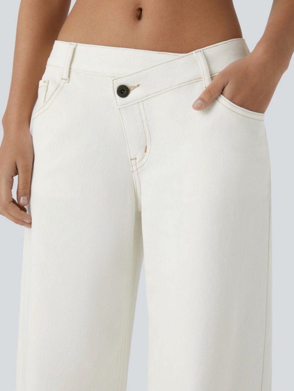 Halara Flex™ Asymmetric Low Rise Zipper Pockets Baggy Wide Leg Washed Casual J - Picture 3 of 14